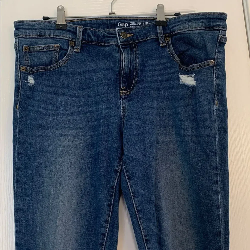 GAP Girlfriend Medium Wash Jeans Light Distressed Look Size 12 Regular